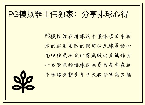 PG模拟器王伟独家：分享排球心得